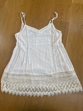 White Crochet-Trim Spaghetti Strap Women's Top